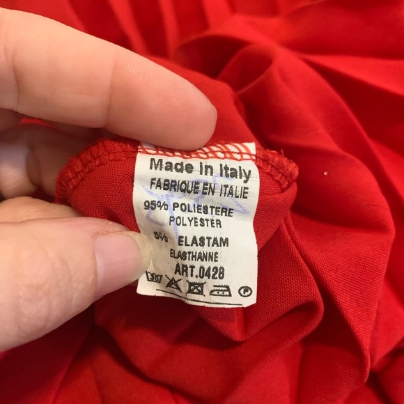 Vintage Made in Italy Red Pleated Maxi Dress Wrap V-Neck Wide Sleeves Tie Waist - Picture 5 of 7